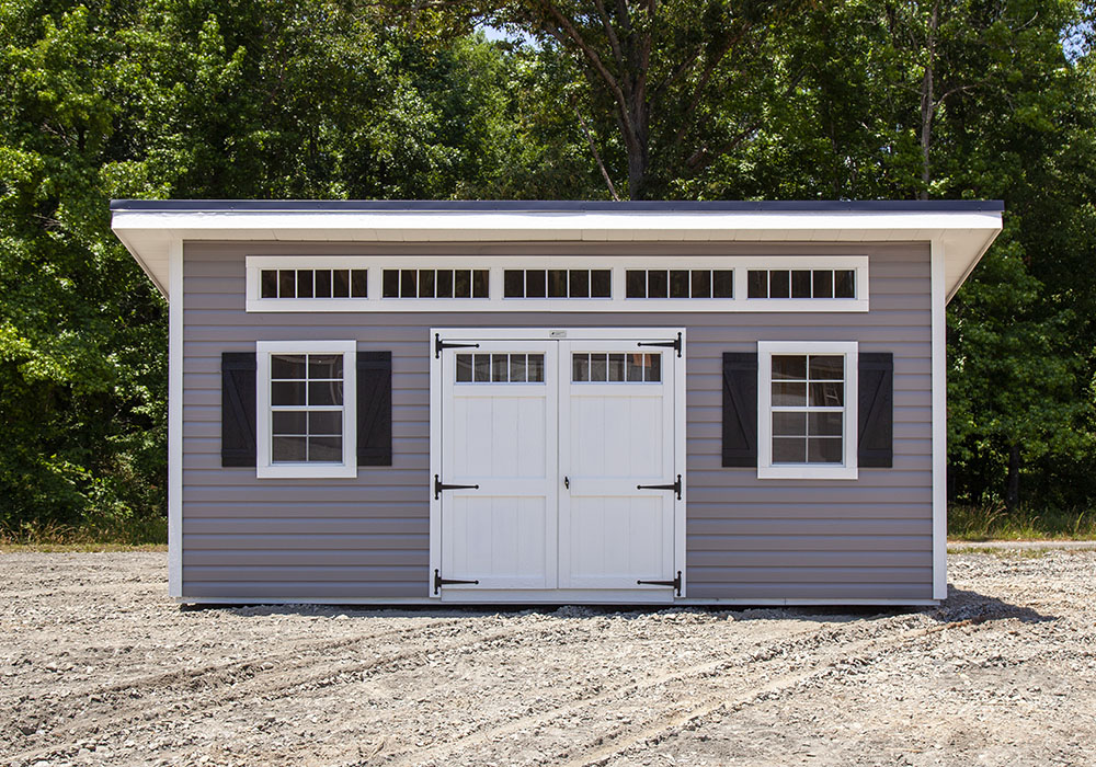 The Monoslope shed offers unique details like z-shutters and transome windows.
