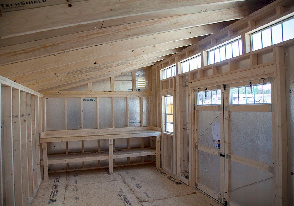 The inside of the new shed, The Monoslope has plenty of natural light for a studio shed.